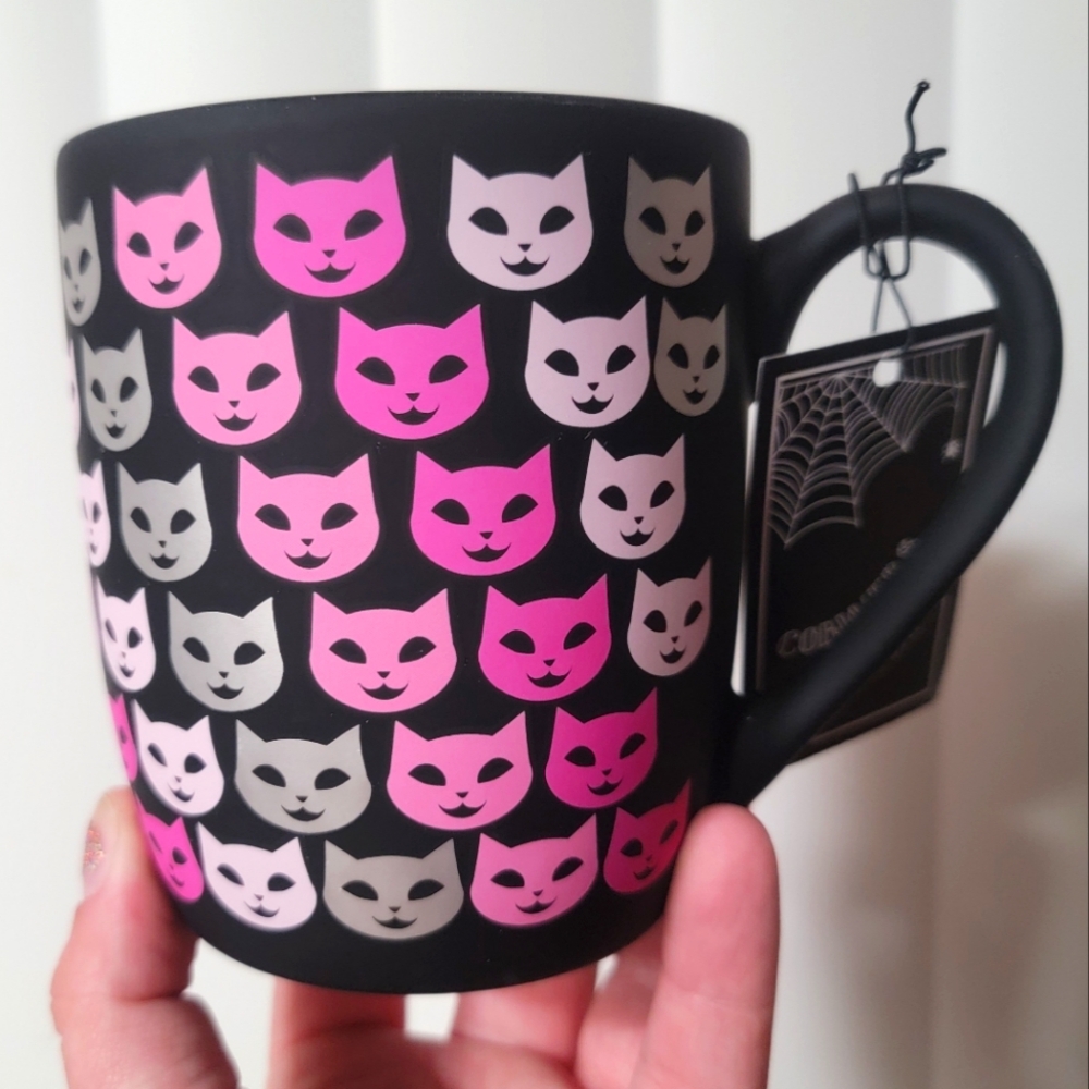 Cobwebs and Cauldrons Pink Ombre Cat Soft Touch Halloween Mug